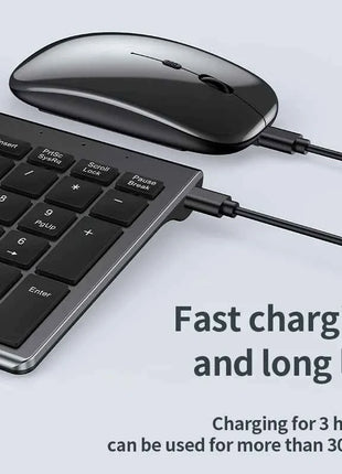 Gray Bluetooth 5.0 & 2.4G Wireless Keyboard Mouse Combo Rechargeable Full Size Wireless Keyboard for Notebook Laptop