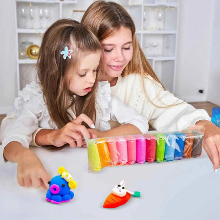 Set di argilla leggera non tossica da 12/24/36 colori, argilla modellabile morbida ad asciugatura all'aria per bambini, kit per scultura fai-da-te e gioco creativo