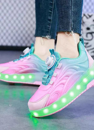 Scarpe da skate a rotelle con luce a led per bambini a due ruote per bambini Ragazzi Ragazze Sport luminosi Sneakers luminose Skateboard Ricarica USB