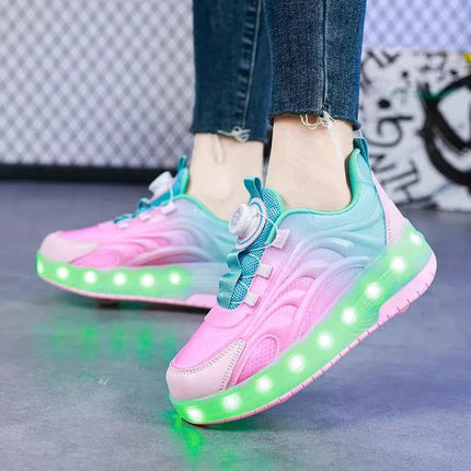 Scarpe da skate a rotelle con luce a led per bambini a due ruote per bambini Ragazzi Ragazze Sport luminosi Sneakers luminose Skateboard Ricarica USB