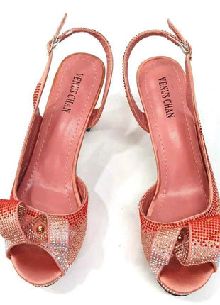 Venus Chan Il più nuovo stile INS color pesca strass eleganti tacchi alti Nigeria design popolare set di scarpe e borse da donna africane