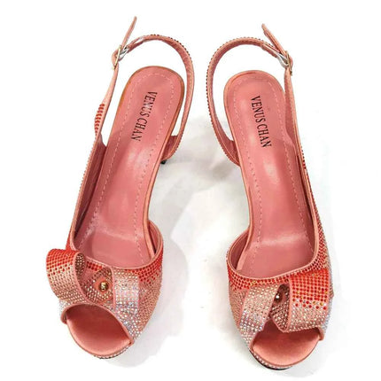 Venus Chan Il più nuovo stile INS color pesca strass eleganti tacchi alti Nigeria design popolare set di scarpe e borse da donna africane