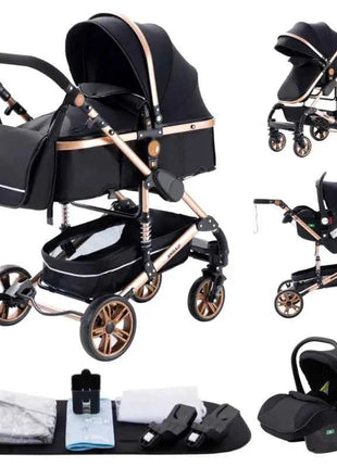 Multifunction 3 in 1 Baby Stroller with Car Seat and Sleeping Basket Baby Pram Lightweight Infant Pushchair Compact Folding Pram