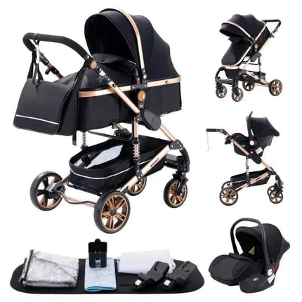 Multifunction 3 in 1 Baby Stroller with Car Seat and Sleeping Basket Baby Pram Lightweight Infant Pushchair Compact Folding Pram