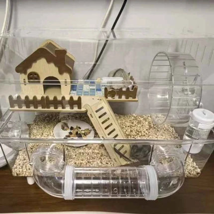 Luxury Acrylic Hamster Cage, Extra Large Transparent Habitat, Chew-Proof rodent Villa for Syrian Hamster Gerbil Mouse