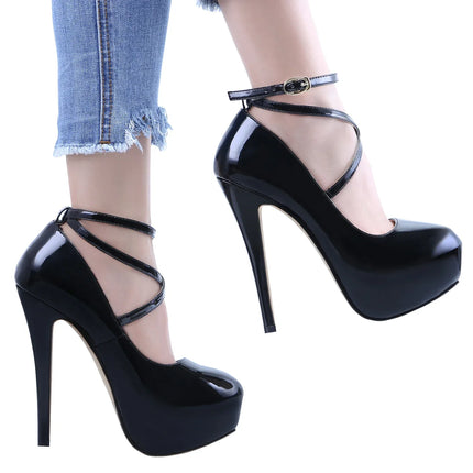 Nuove Scarpe da Donna 2026 con Tacco Alto 14cm, Cinturino alla Caviglia, in Vernice, Piattaforma Sexy per Feste, Abiti da Cerimonia, Scarpe da Sposa Rosse
