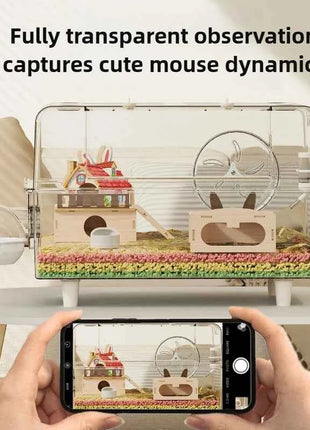 ‌Premium Hamster Cage, Thickened Acrylic Gerbil Mansion, Chew-Proof Luxury Habitat with Large Space, Ventilated Small Pet Home