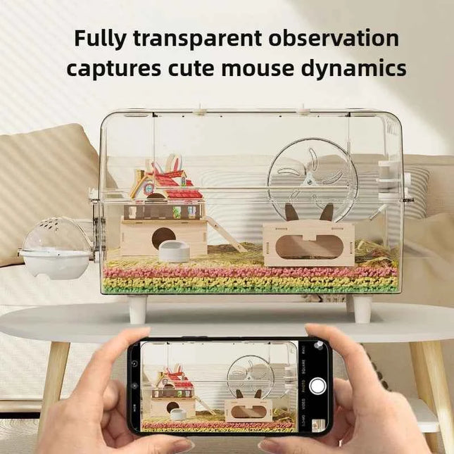 ‌Premium Hamster Cage, Thickened Acrylic Gerbil Mansion, Chew-Proof Luxury Habitat with Large Space, Ventilated Small Pet Home