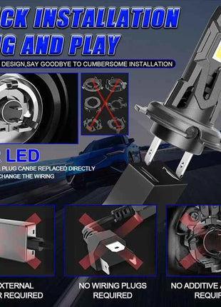 Turbo Fan H7 LED Lights 16PCS 7535 CSP Car Headlight T10 Bulb 6400W 7100000LM 6000K Cool White Auto Light Kits 12V Led Plug&Play