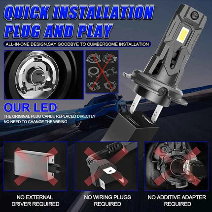 Turbo Fan H7 LED Lights 16PCS 7535 CSP Car Headlight T10 Bulb 6400W 7100000LM 6000K Cool White Auto Light Kits 12V Led Plug&Play