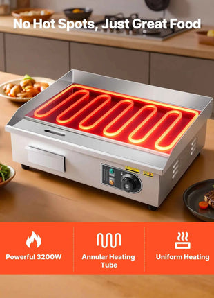 SucceBuy Commercial Electric Griddle 50-300°C Adjustable Temp Control, Stainless Steel Countertop Flat Top Grill for Steak, Panc