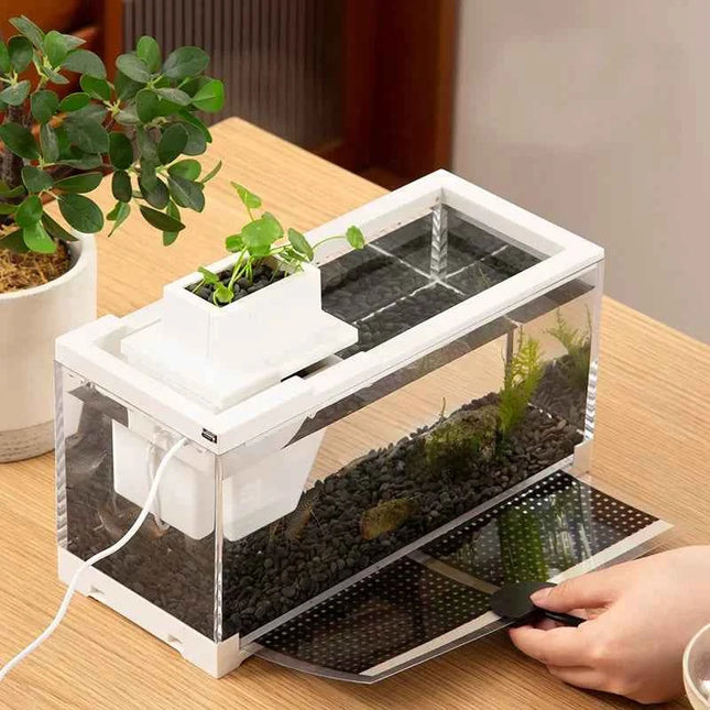 High Transmittance Fish Tank Aquarium Kits with Water Pump Heating Mat Lighting Desktop Decor For Shrimp Jellyfish Goldfish