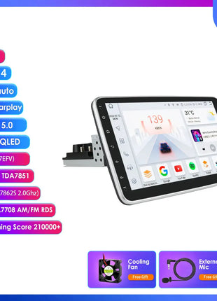 8+128G 10.1'' 360 Rotatable 1 Din AutoRadio GPS for Universal Car Multimedia Player Stereo 1DIN Video Autoradio Carplay HeadUnit