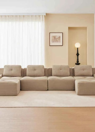 4-Seater Boneless Modular Sofa with U-Shaped Chair Length, Living Room Comfortably Padded Corduroy Cloud Sofa, Non-Slip Design