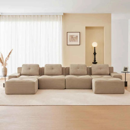 4-Seater Boneless Modular Sofa with U-Shaped Chair Length, Living Room Comfortably Padded Corduroy Cloud Sofa, Non-Slip Design