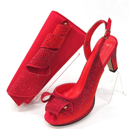 Venus Chan Il più nuovo stile INS color pesca strass eleganti tacchi alti Nigeria design popolare set di scarpe e borse da donna africane