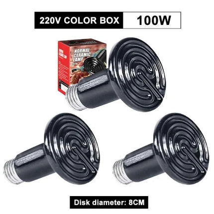 3PCS Reptiles Far Infrared Heating Bulb 220V/110V 25W 50W 75W 100W E27 Black Ceramic Heat Lamp for Turtle Snake Chameleon