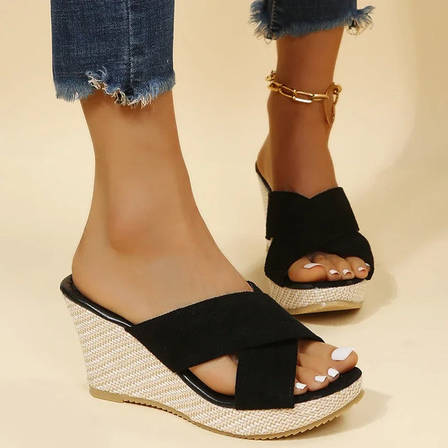 Alla moda bocca di pesce cava traspirante zeppa nuove scarpe da donna comode Casual aumentate eleganti pantofole Zapatos Mujer