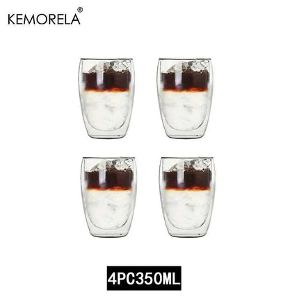Set Tazze in Vetro a Doppia Parete Borosilicato Termoresistente per Tè Caffè Succo e Acqua