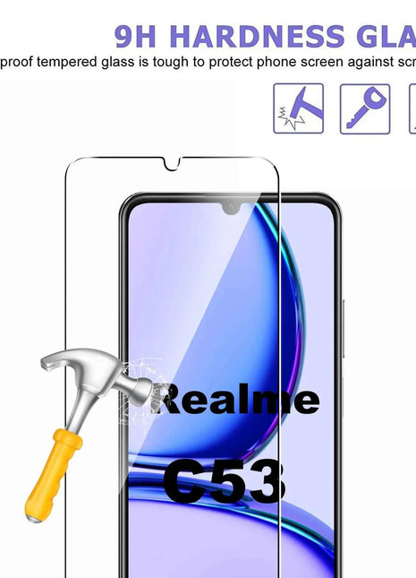 Screen Protector For Realme C53, Tempered Glass HD Crystal  9H Anti Scratch Case Friendly Mica High Aluminum