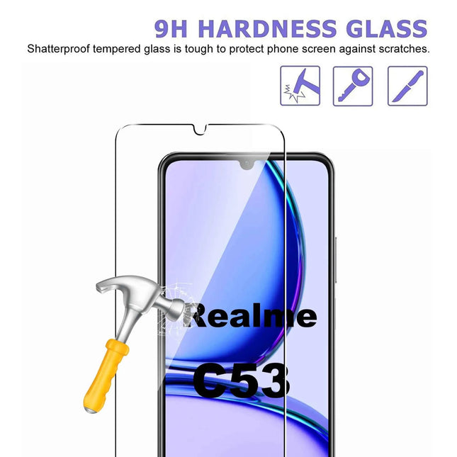 Screen Protector For Realme C53, Tempered Glass HD Crystal  9H Anti Scratch Case Friendly Mica High Aluminum