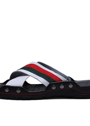 Men's Branded Summer Slippers Fashion Leather Cross Strap Beach Water Shoes High Quality Men's Slippers Large Size 38-47