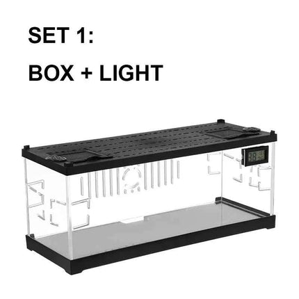 Acrylic Reptile Breeding Box with LED Lizards Snakes Winter Incubator with Heating Pads Reptiles Feeding Box Anti-escape Cages