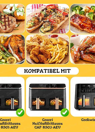 Baking Paper for Hot Air Fryer Cosori 8.5L, Cookwise 9L, Non-Stick Liners for Cosori CAF-R901-AEU, 2 Chambers Fryers Accessories