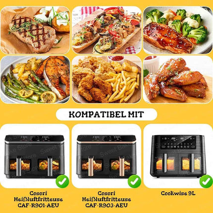 Baking Paper for Hot Air Fryer Cosori 8.5L, Cookwise 9L, Non-Stick Liners for Cosori CAF-R901-AEU, 2 Chambers Fryers Accessories