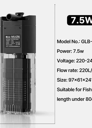 Aquarium Fish Tank Filter 4 in1 Water Purification Circulation Pump Small Built-in Submersible Pump Silent