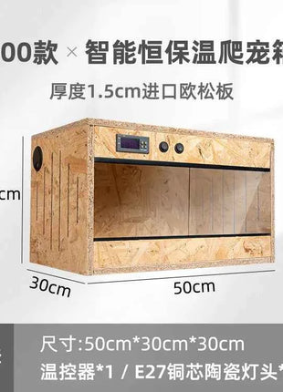 Wooden Reptile Terrarium with Dual-Temperature Control&Glass Doors Intelligent Gecko/Lizard Habitat for Pet Breeding and Display