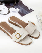 Pantofole piatte da donna estate in pelle punta quadrata donna appartamenti infradito Designer signore diapositive sandali scarpe da donna sandali di lusso