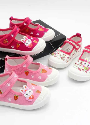 Scarpe da ginnastica in tela per bambine 2026, scarpe sportive morbide, sneakers da corsa per bambini con stampa di conigli e carote a cartone animato