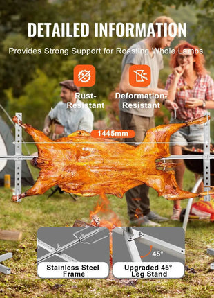 SucceBuy 46 Inch Electric BBQ Rotisserie Grill Kit Automatic 52W Motor Height Adjustable Universal Roaster Stand