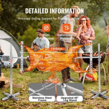 SucceBuy 46 Inch Electric BBQ Rotisserie Grill Kit Automatic 52W Motor Height Adjustable Universal Roaster Stand