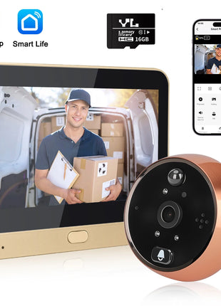 Extractme Telecamera per campanello intelligente Wifi da 4,3 pollici Tuya 1080P Telecamera spioncino per porta Full HD con campanello di rilevamento PIR Видеогла Poi