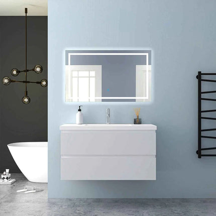 Hanging Bathroom Cabinet With Wash Basin, Width 99x44.5x52 cm, With 2 Drawers, Modern Style Bathroom Cabinet With Cushioned Closure Function, Matte White.