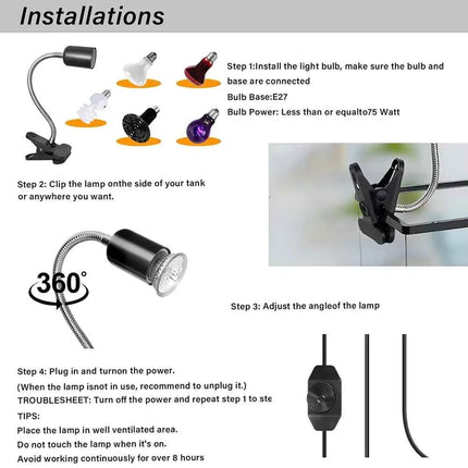 Reptile Heat Lamp With US EU Power Cord Rotatable Basking Spot Light Simulated Sunlight For Turtle Lizard Dimmable Heating Lamp