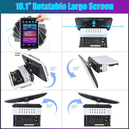 ESSGOO 10.1" Android 14 4-64G 360° Rotatable Touchscreen 1 DIN Car Radio Wireless Carplay Bluetooth GPS Navi RDS WIFI MIC EQ FM SWC
