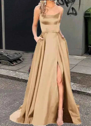 Nuovo per le donne Abito elegante Moda estiva Festa notturna Formale Abito da sera lungo con spalline Abiti da sposa eleganti