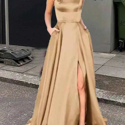 Nuovo per le donne Abito elegante Moda estiva Festa notturna Formale Abito da sera lungo con spalline Abiti da sposa eleganti