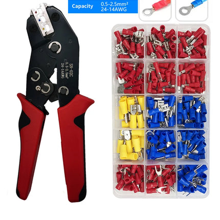 SN-02C Strumento di crimpatura manuale 0.5-2.5 mm² Pinza a cricchetto regolabile 280 pezzi Kit di assortimento