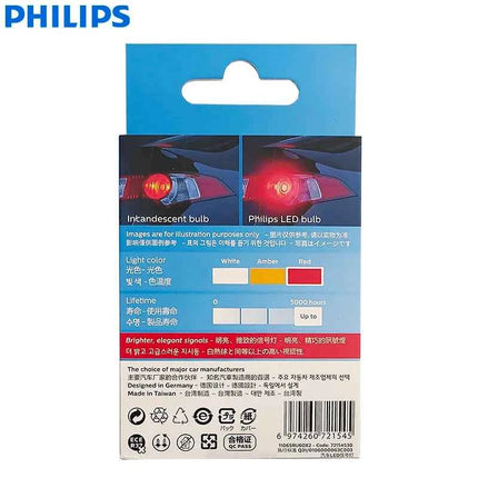 Philips LED W21W T20 7440 Ultinon Pro6000 Red Color Light Auto Rear Brake Stop Lamps No Flash Error Free 11065RU60X2, Pair