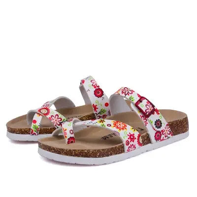 28 colori New Summer Beach Infradito in sughero Sandali Donna Pu Leather Colore misto Scarpe da pantofola per San Valentino all'aperto