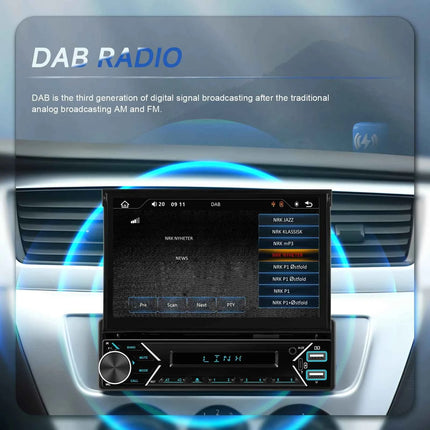 Podofo 1DIN Electric Retractable Car Radio Wireless CarPlay Android Auto  Mirror Link Car Multimedia Player DAB FM USB Type-C