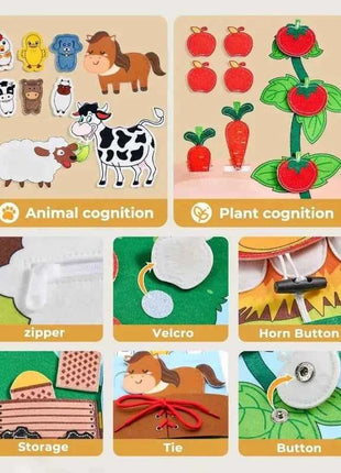 Toddlers Montessori Toys Farm Animal Story Busy Cloth Book Preschool Learning Fine Motor Toys Kids Early Education Felt Book