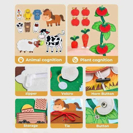 Toddlers Montessori Toys Farm Animal Story Busy Cloth Book Preschool Learning Fine Motor Toys Kids Early Education Felt Book