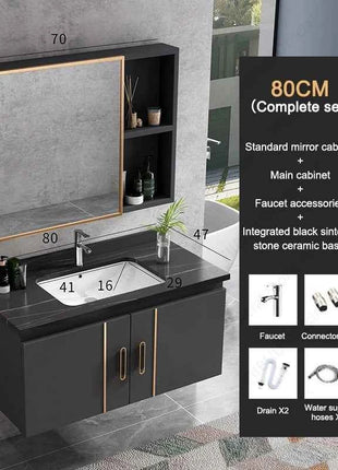 Bathroom Vanity Cabinet Set with Integrated Ceramic Sink Drain Accessories Wall Mounted Aluminum Storage Cabinet Mirror Combo