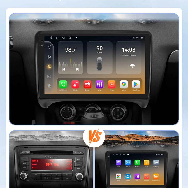 9" Hizpo 2Din Android Auto Car Radio for Audi TT MK2 8J 2006 - 2014 Snapdragon 6115 GPS Navigation SWC DSP 4G BT CarPlay 360°CAM