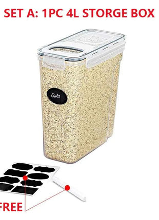 4L Cereal Storage Containers with Lids 1/2/4pcs Airtight Food Moistureproof Tank with Label Stickers Kitchen Organization Box